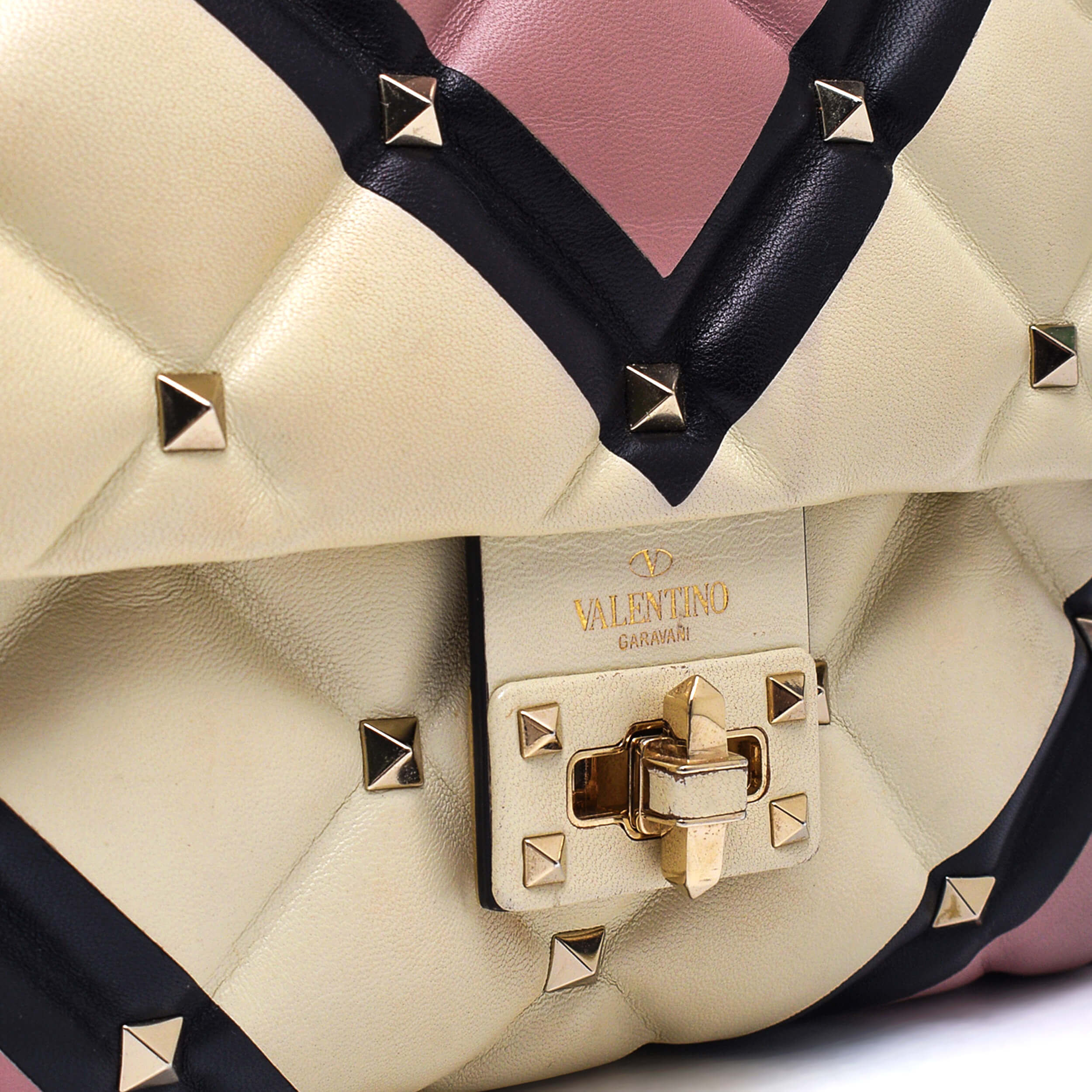 Valentino - Pink & Ivory Quilted Leather Medium Candystud Bag